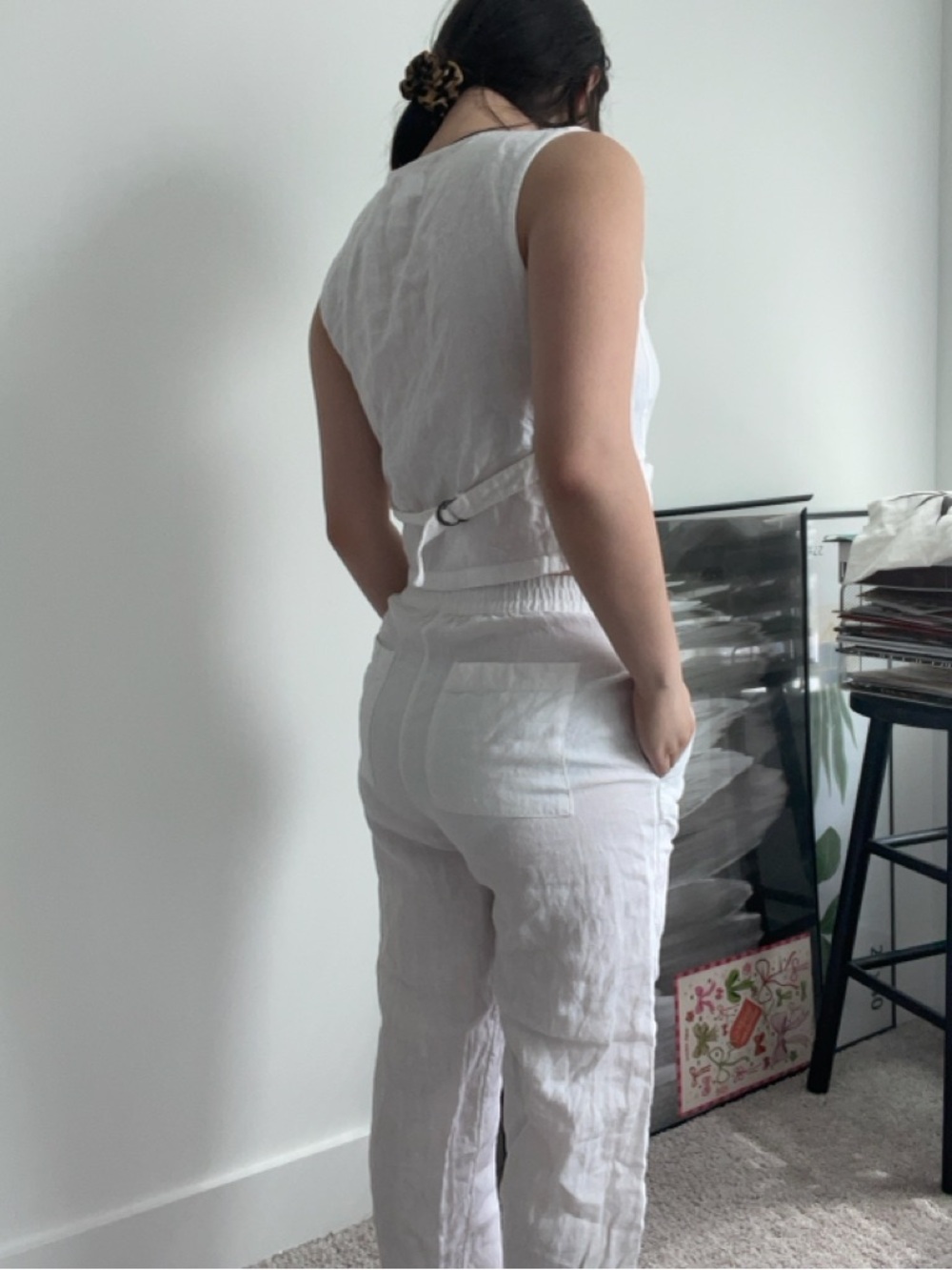Women’s White Linen Blend Vest and High-Rise Pants Set Size Small - Picture 4 of 16